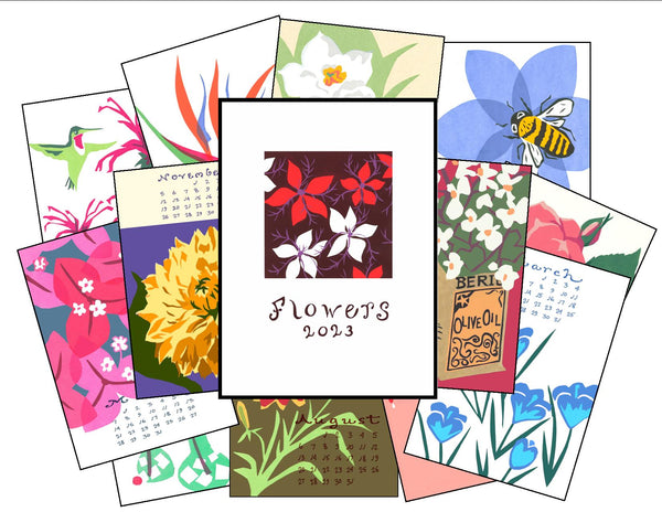 Flowers 2023 calendar with frame